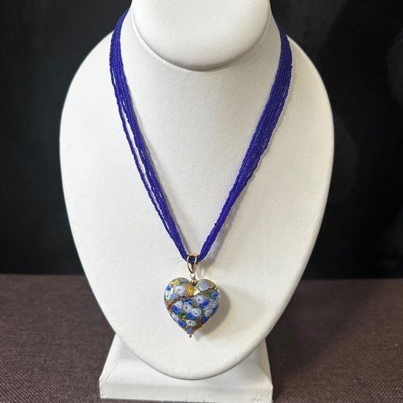 Italian Multicolored Murano Heart Pendant Necklace in 18kt Gold Over Sterling - Picture 3 of 15